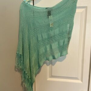 DKNY Summer Open Knit Fringe Poncho Shawl